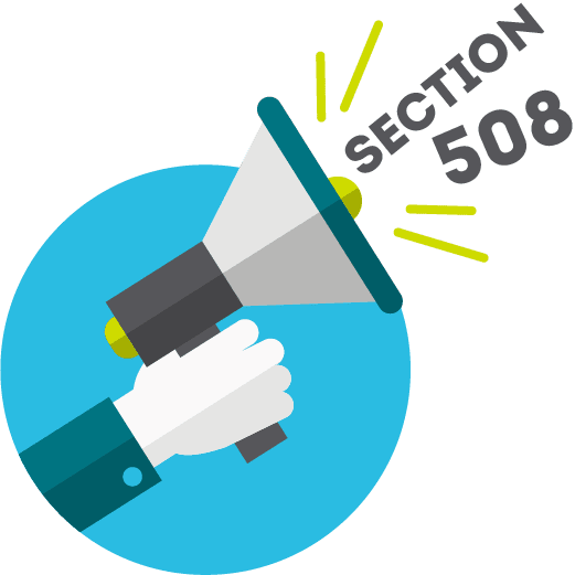 Graphic of Section 508 coming out of a loud speaker Image from: WWW.SITEIMPROVE.COM