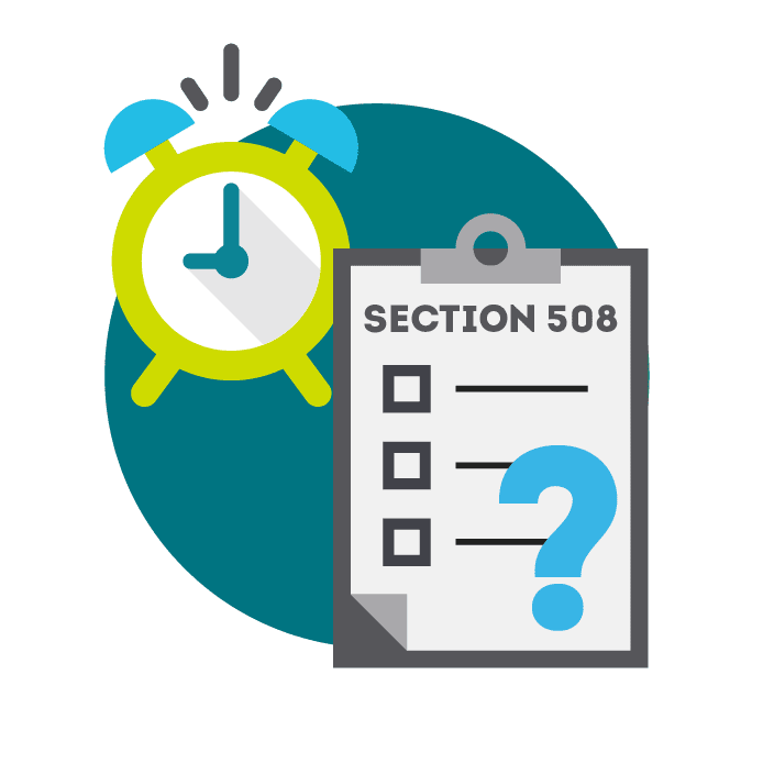 Graphic of an alarm clock next to section 508 Clipboard Image from WWW.SITEIMPROVE.COM