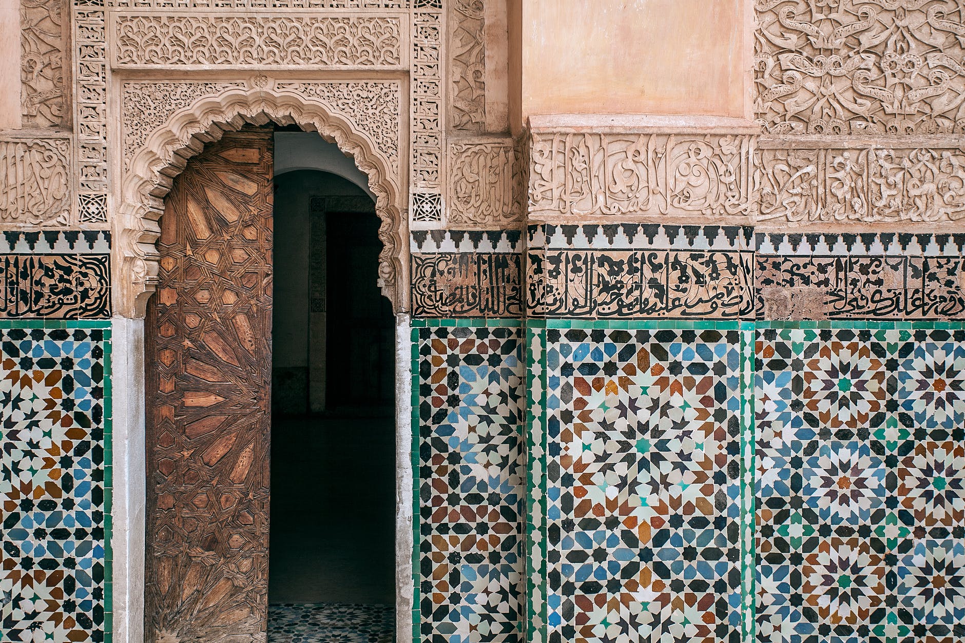 old building facade with arabic ornament in town
