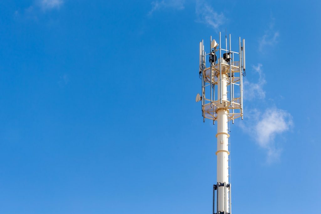 Telecommunication and cell tower, 4G and 5G radio network telecommunication equipment